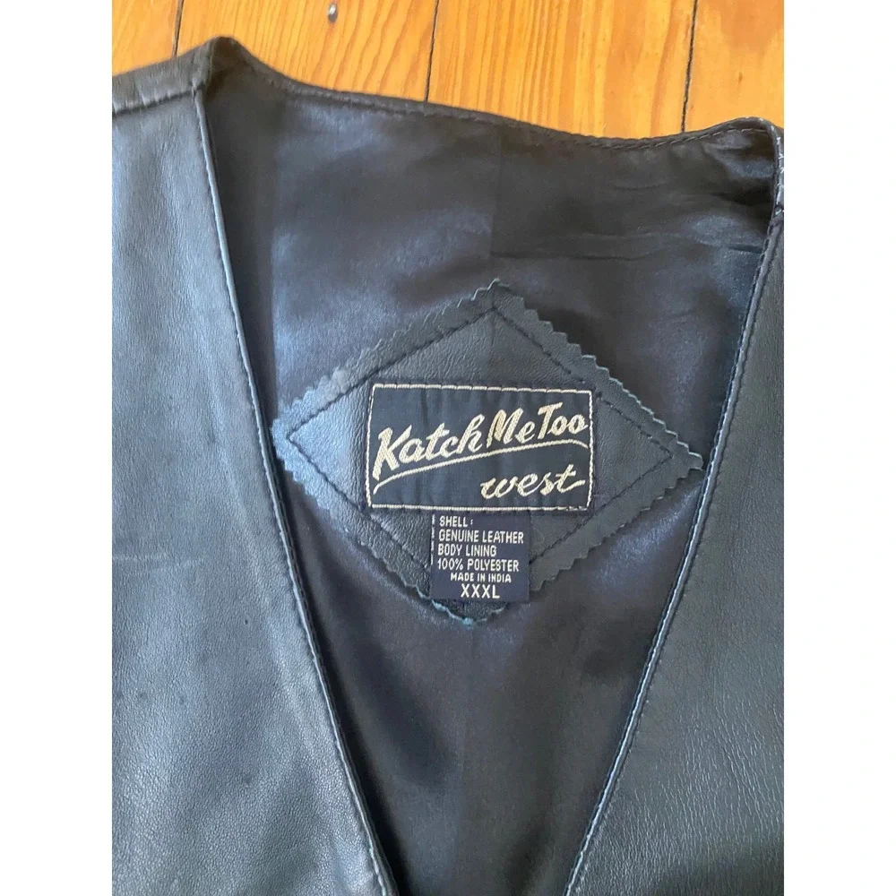 Katch Me Too West Mens Black Genuine Leather Western Snap Button Vest‎ XXXL